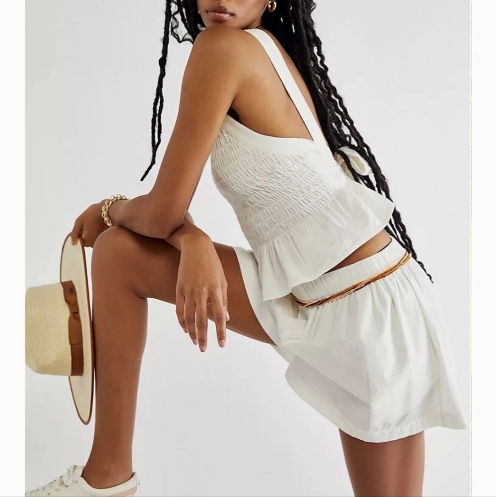 Free People Ivory 100% Cotton Tank And Short Set Size XS